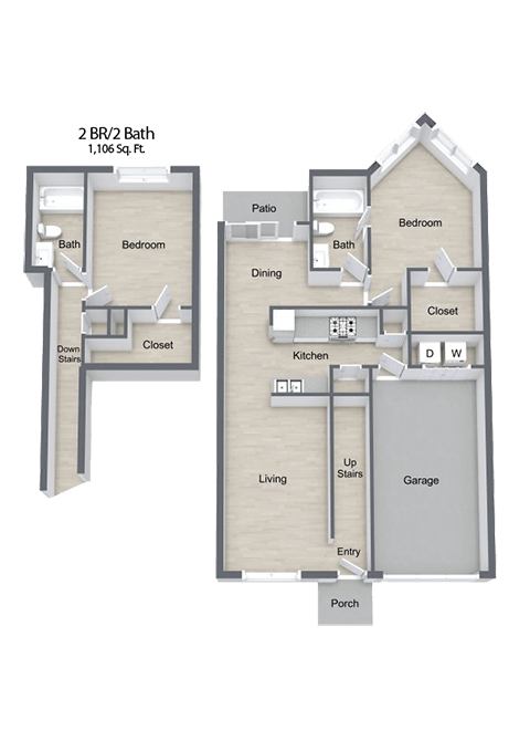Beckley_2 Bedroom Townhome Floor Plan